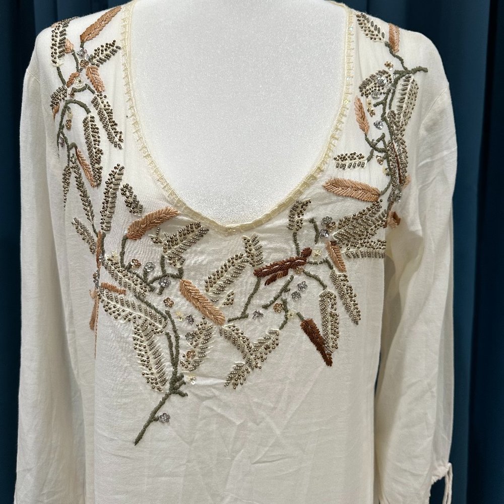 JO NO FUI Beige/off-white Rhinestone Cotton Dress